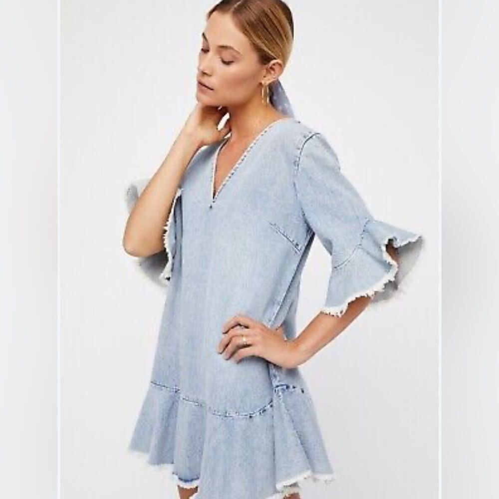 Free People Denim Ruffle Dress